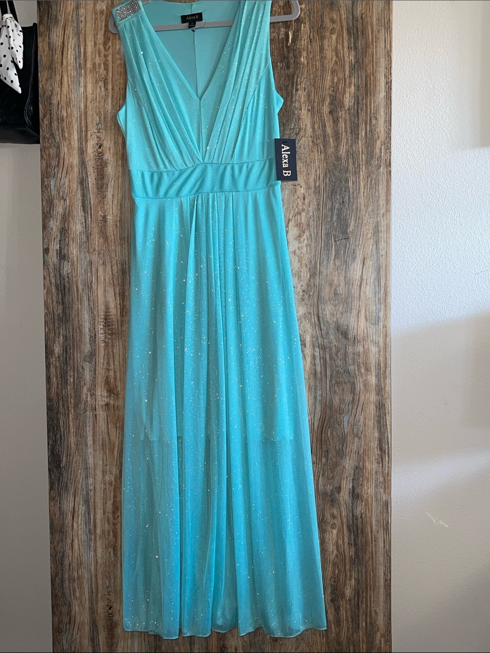 Teal Sparkle V-Neck Evening Dress